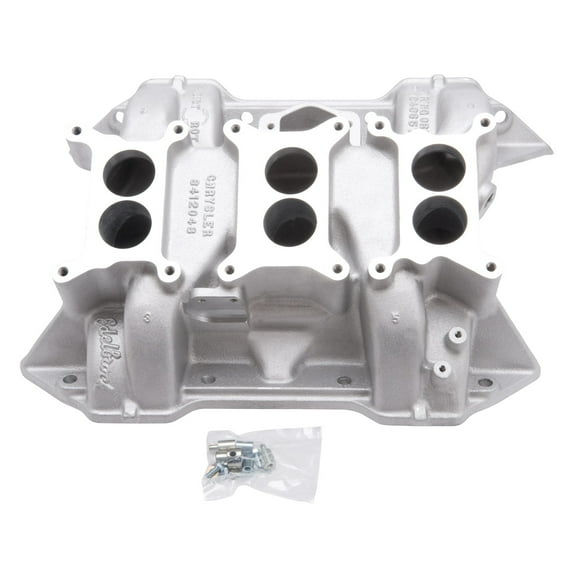 Edelbrock 2475 Dual-Quad Intake Manifold; Satin Finish; 2500-6500 rpm; CH-6B Chrysler 6-Pack; Non-EGR; For 3x2 bbl Carbs;