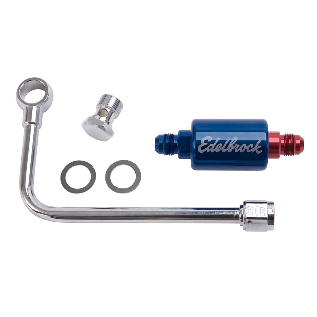 Edelbrock 8134 Fuel Line Chrome with Blue Anodized Filter