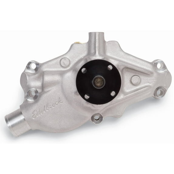 Edelbrock 8815 Victor Series Water Pump; Short-Style; Reverse Rotation; 3/4 in. Pilot Shaft; 3/4 in. Ball/Ball Bearing; 5.80 in. Block To Hub Height; 1.54 in. Inlet Size; Satin Finish;