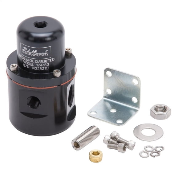 Edelbrock Fuel Pressure Regulator, Carbureted, 160 GPH, 5-10 PSI, 3/8In In/Out, 3/8In Return, Black
