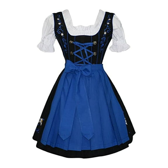 Edelweiss Creek Women 3 Piece German Oktoberfest Dirndl Short Dress - Black and Blue