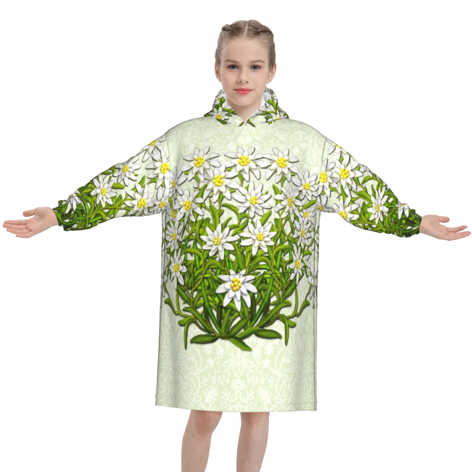 Edelweiss Swiss Mountain Flowers Oversized Blanket Hoodie Wearable