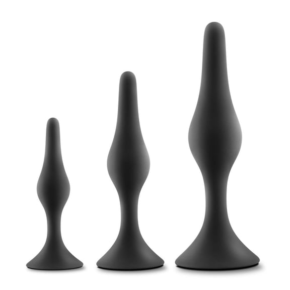 Eden 3-Piece Silicone Plug Set with Suction Cup Base, Black