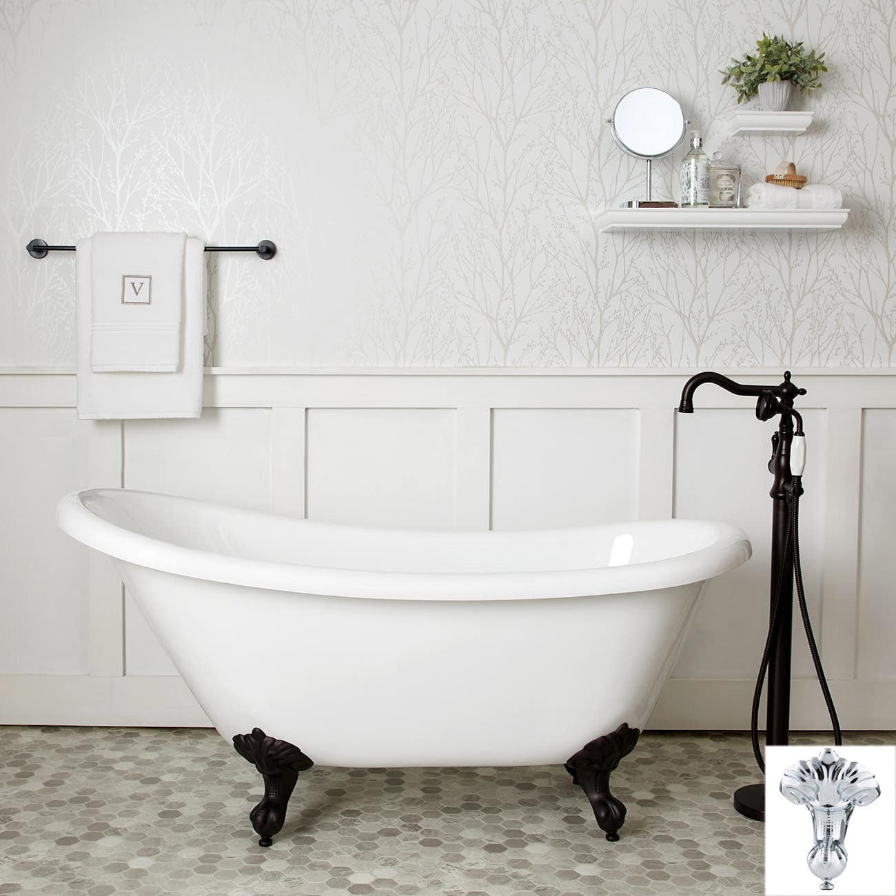 Eden 67 Inch Acrylic Slipper Clawfoot Tub - No Faucet Drillings - Imperial Ball & Claw Feet