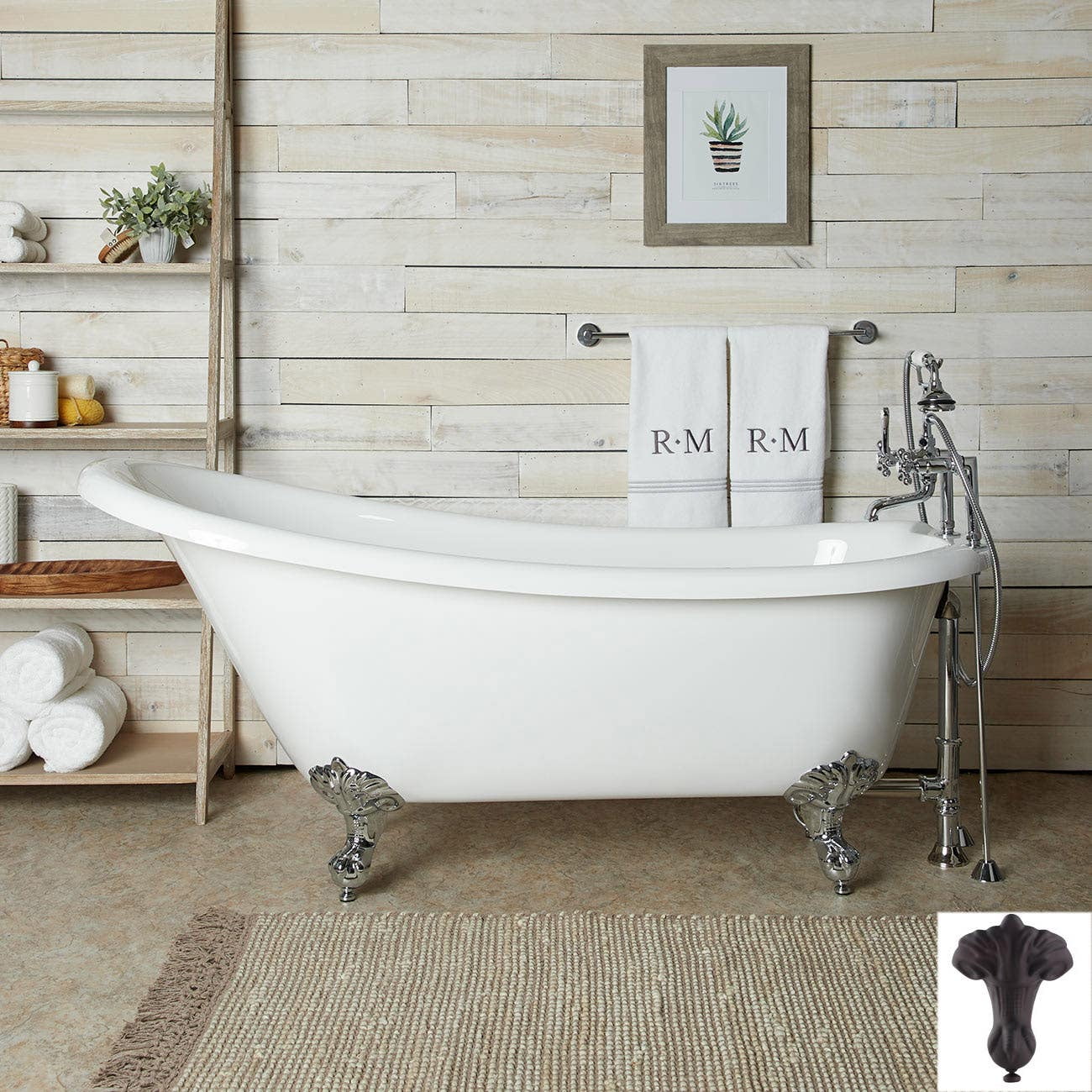 Eden 67 Inch Acrylic Slipper Clawfoot Tub - Rim Faucet Drillings ...