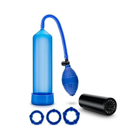 Eden 9.5 Inch Pump Kit with Stimulation Sleeve and Support Rings, Blue