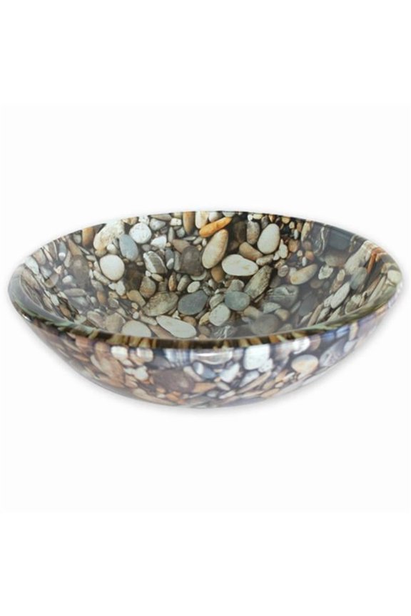 EB_GS24 Natural Pebble Pattern Tempered Glass Vessel Sink