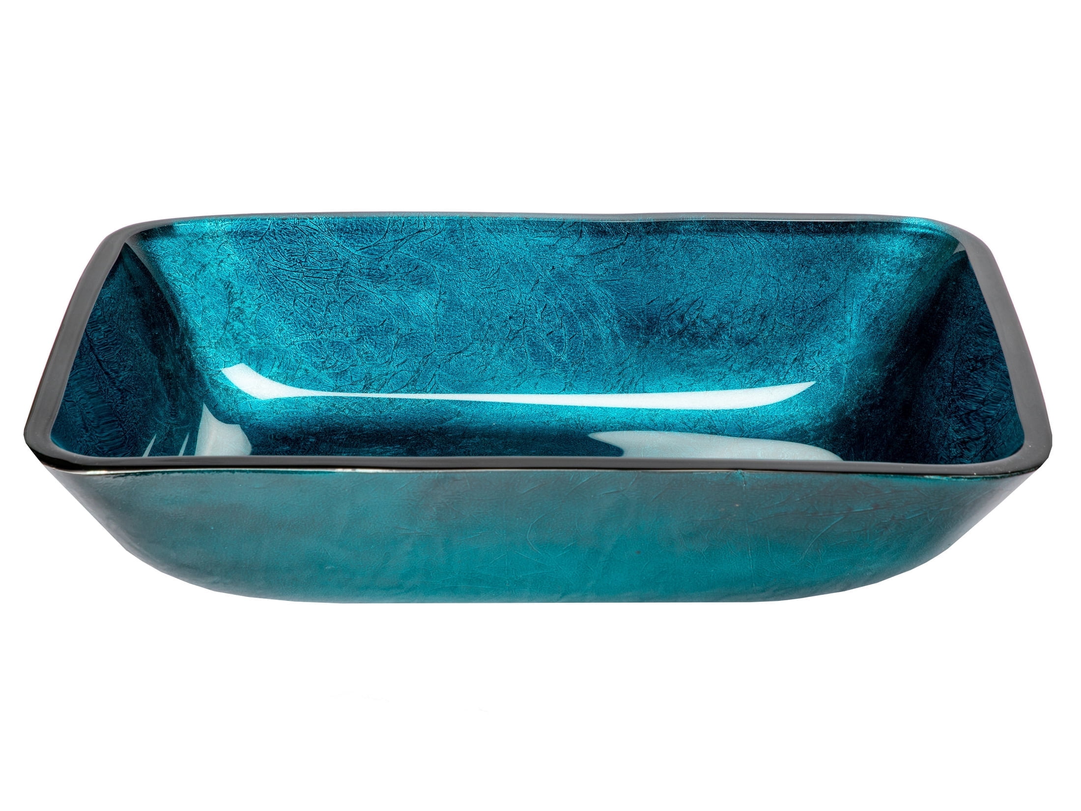 Turquoise Blue Rectangular Tempered Glass Vessel Sink