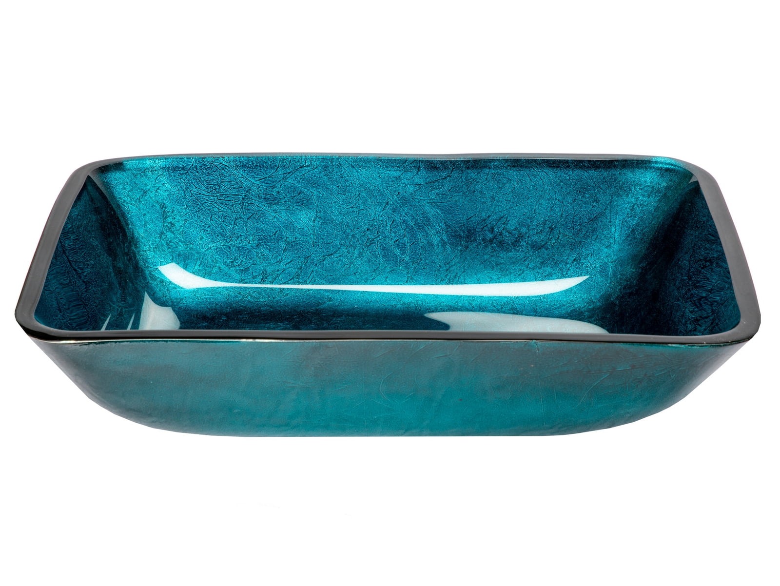 Turquoise Blue Rectangular Tempered Glass Vessel Sink