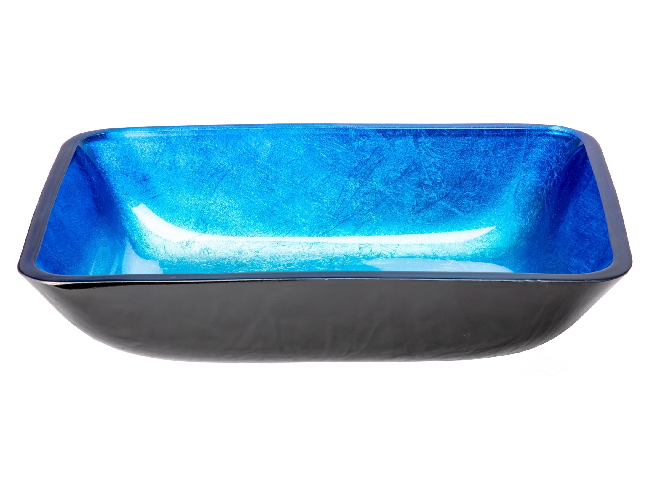 Royal Blue and Black Tempered Glass Rectangular Vessel Sink