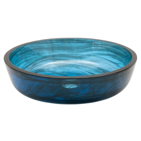Eden Bath EB-GS80 0.5 in. Transparent Mist Flat Bottom Glass Vessel Sink, Dark Blue