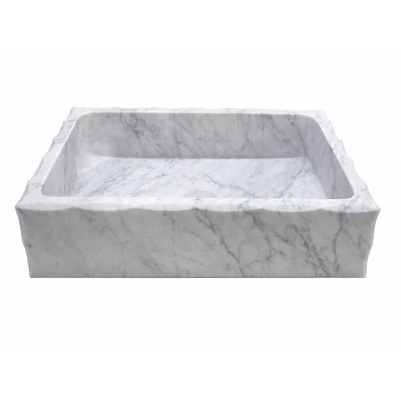Antique Rectangular White Carrara Marble Vessel Sink