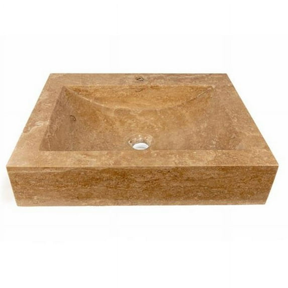 Eden Bath EB-S044BT-P Rectangular Shallow Wave Vessel Sink with Faucet Extension - Beige Travertine