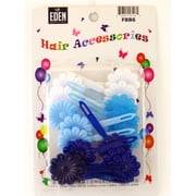 Eden Children's Self Hinge Flower Plastic Hair Barrettes - Blue & White - 18 Pcs.