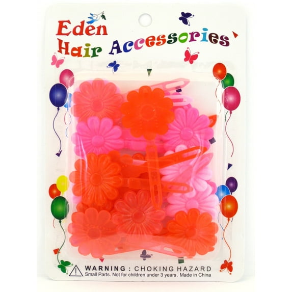 Eden Children's Self Hinge Plastic Flower Hair Barrettes - Pink & Red - 18 Pcs.