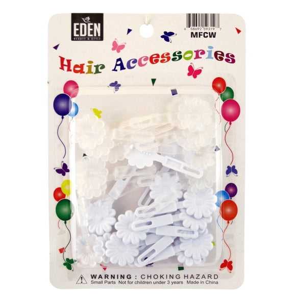 Eden Children's Self Hinge Small Flower Hair Barrettes, Clear & White - 28 Pcs.
