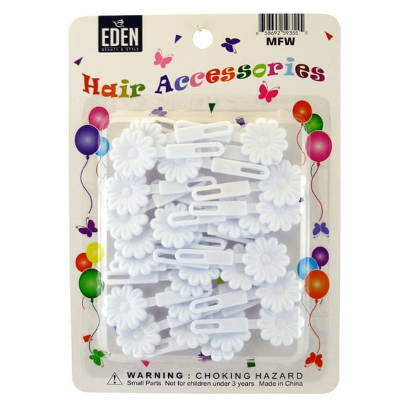 Eden Children's Small Flower Hair Barrettes, White - 28 Pcs.