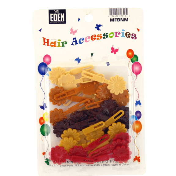 Eden Children's Small Flower Self Hinge Hair Barrettes - Brown & Red - 28 Pcs.