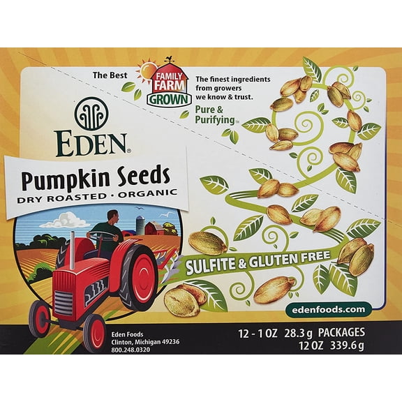 Eden Foods, Organic, Pocket Snacks, Pumpkin Seeds, Dry Roasted, 12 Packages, 1 oz (28.3 g) Each