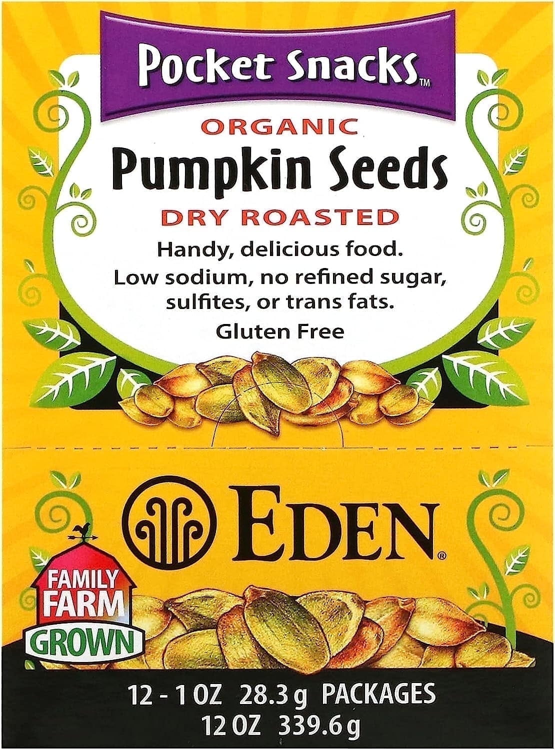Eden Foods, Organic, Pocket Snacks, Pumpkin Seeds, Dry Roasted, 12 ...
