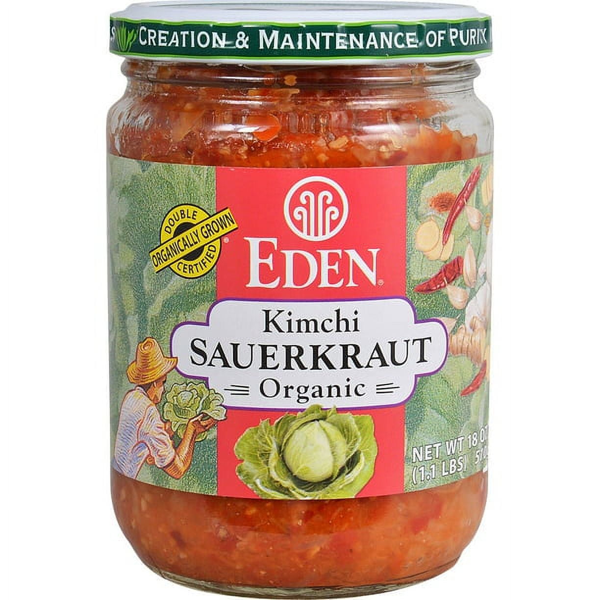 Eden Foods Organic Sauerkraut 18 oz Kimchi 18 oz Pack of 4
