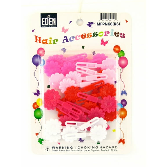 Eden Girls Self Hinge Small Flower Hair Barrettes - Pink & White - 28 Pcs.