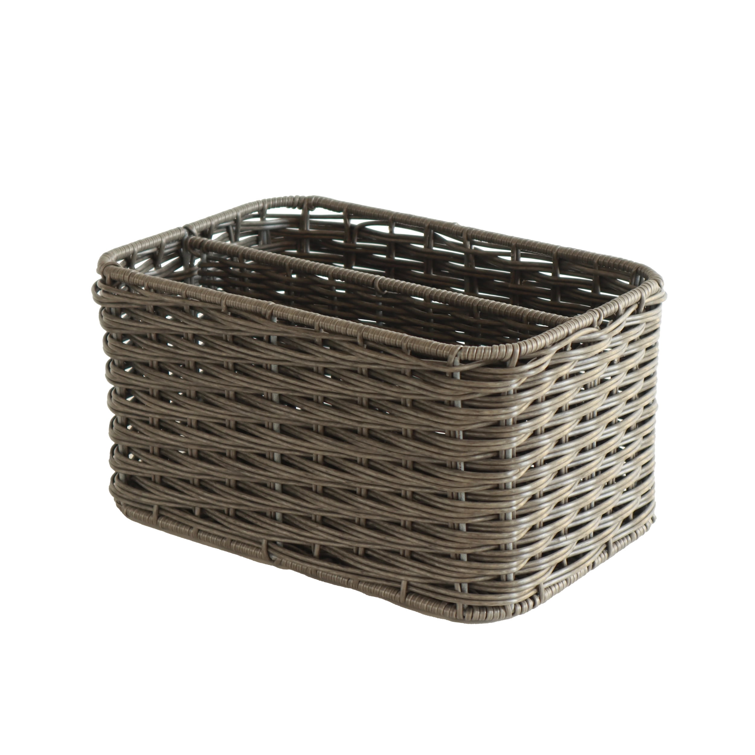 Eden Grace Hand Woven Resin Wicker Storage Basket with Iron Frame and Dual Compartments in Tan