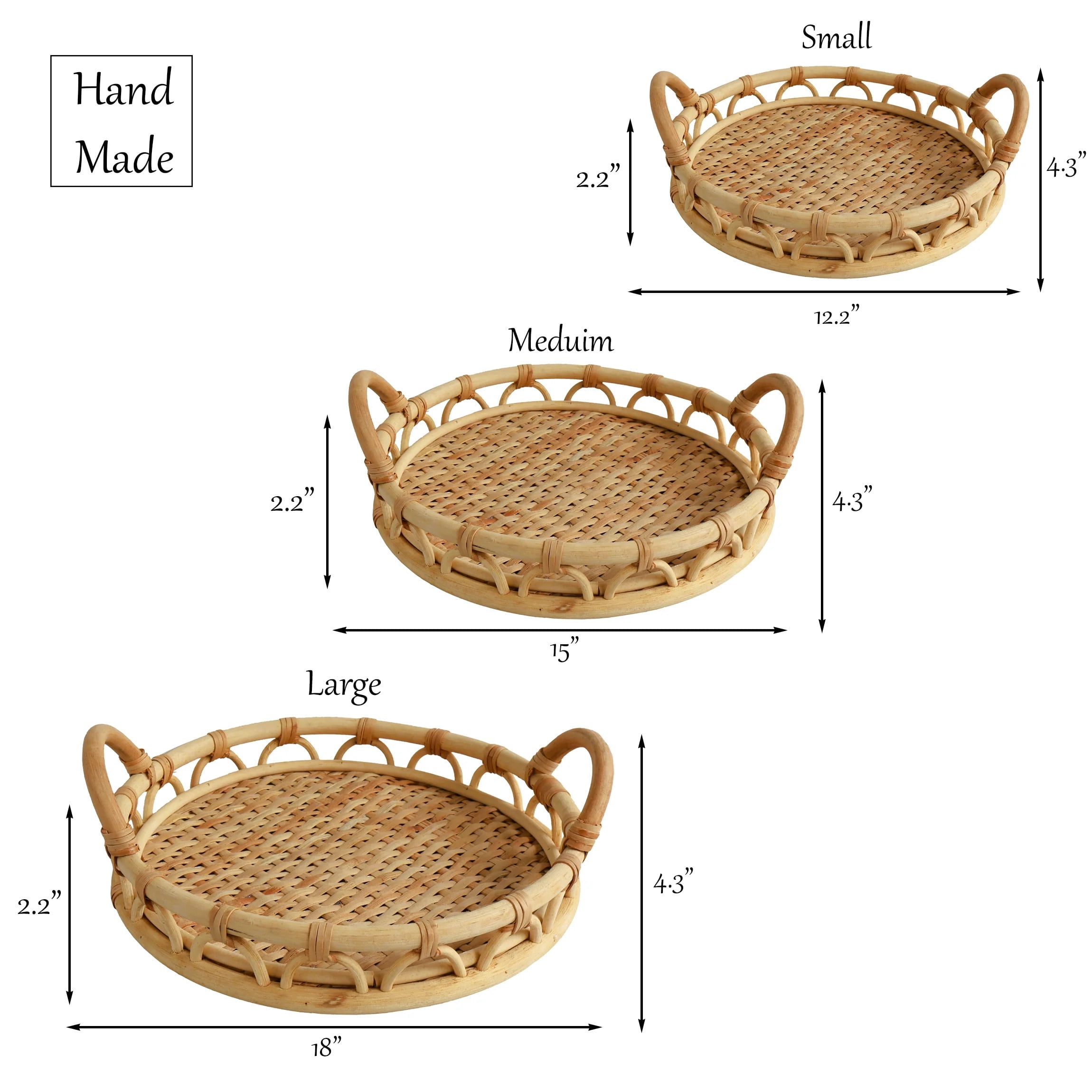 Eden Grace Hand Woven Round Rattan Serving Tray with Wavy Design and