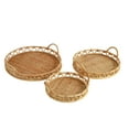 Eden Grace Hand Woven Round Rattan Serving Trays with Wavy Design and