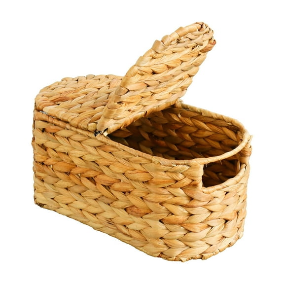 Eden Grace Handmade Arrow Weave Wicker, Iron Oval Basket, with Lid