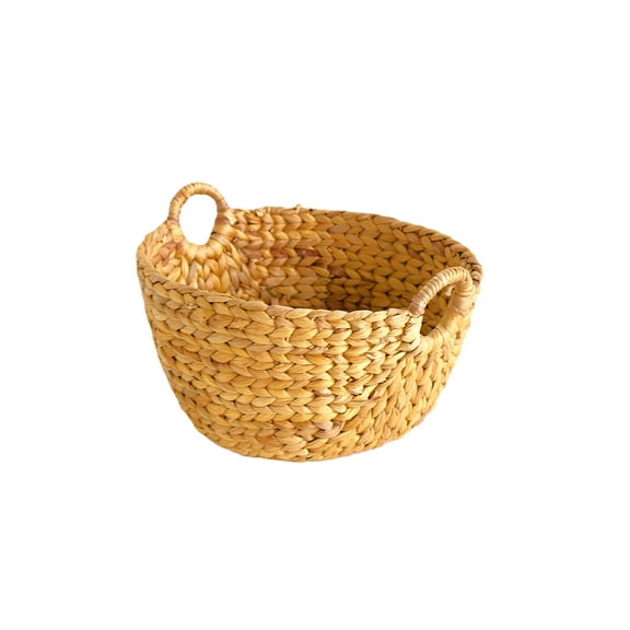 Eden Grace - Round Wicker Basket, Mini Catchall with Round Handles - Arrow Weave, Natural Color