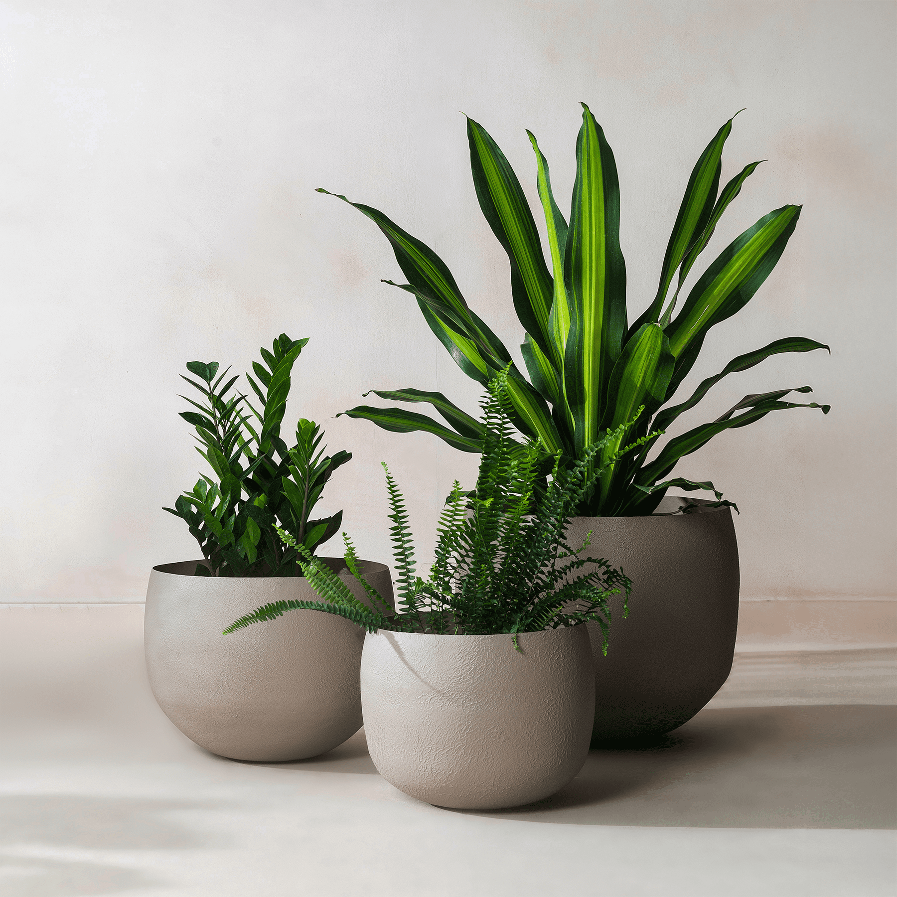 Fab Habitat Eden Handmade Round Metal Planters in Stone Finish – Set of 3 (13”, 15”, 18”) with Drainage Holes