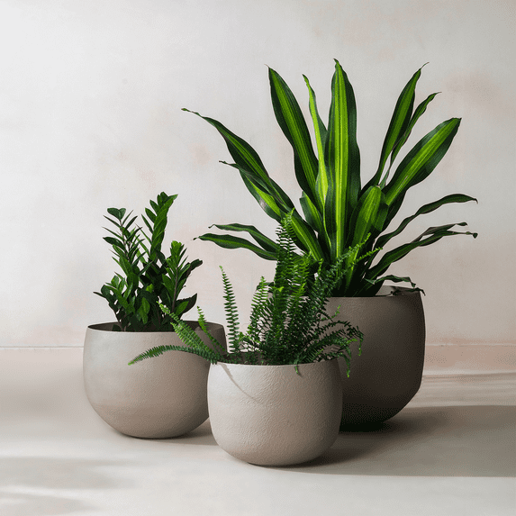 Fab Habitat Eden Handmade Round Metal Planters in Stone Finish – Set of 3 (13”, 15”, 18”) with Drainage Holes