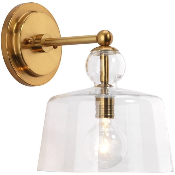 Eden Home 12" Transitional Metal Wall Sconce in Brass and Clear