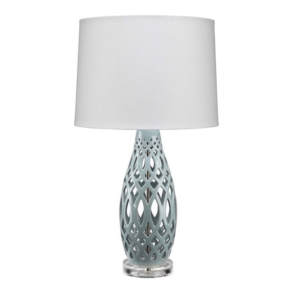 Eden Home Ceramic Table Lamp with Linen Shade in Pale Blue