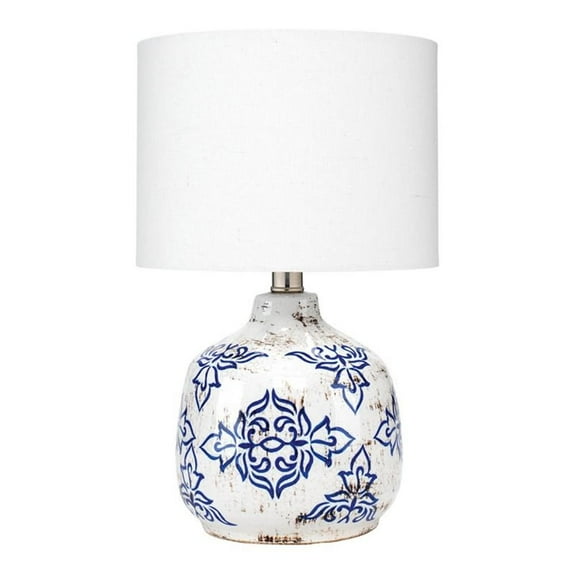 Eden Home Ceramic White/Blue Table Lamp