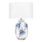 Eden Home Ceramic and Cotton Table Lamp in White/Blue Patterned