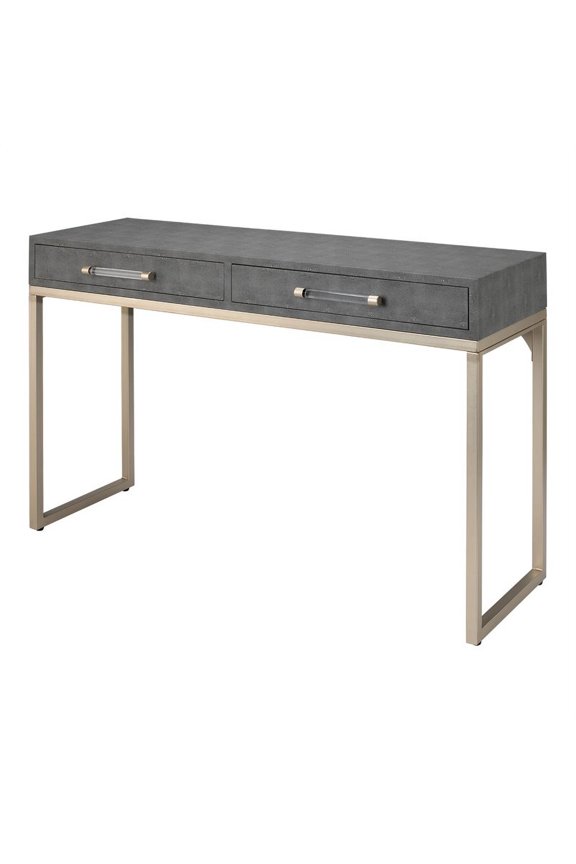 Faux Shagreen and Metal Console Table in Gray/Nickel