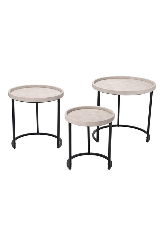 Faux Shagreen and Metal Side Table in Ivory/Black