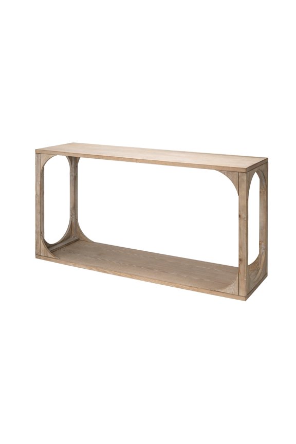 MDF Wood Openwork Console Table in Gray Washed Finish