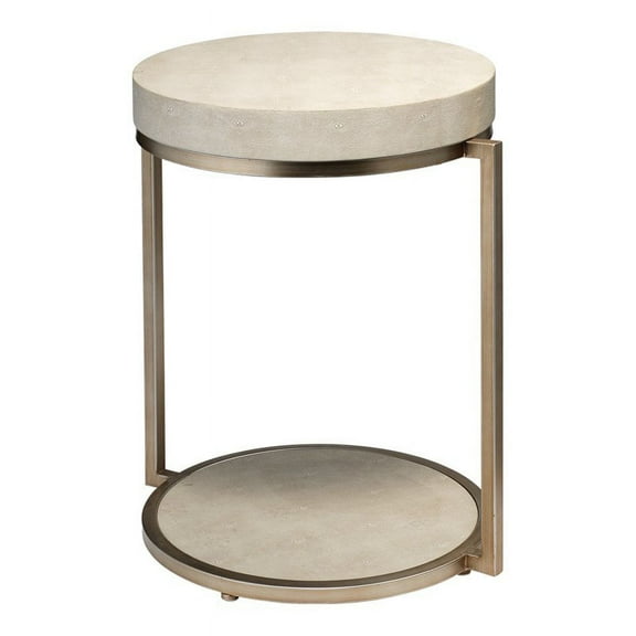 Eden Home Round Metal and Faux Shagreen Side Table in Ivory/Brass