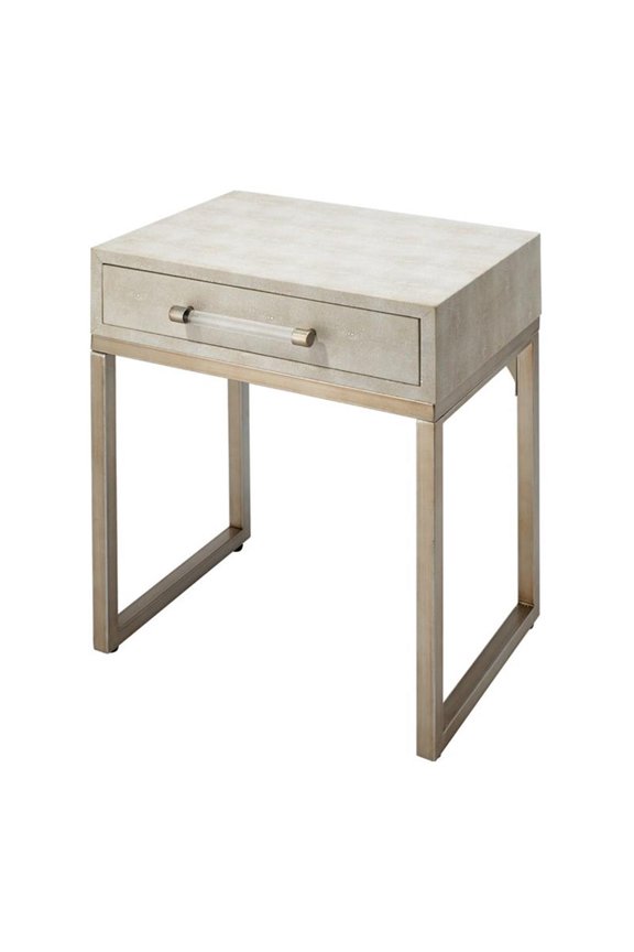 Transitional Iron Metal/Faux Leather Side Table in Cream
