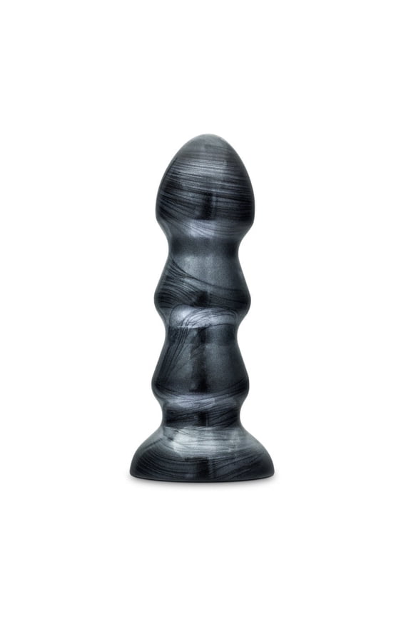 PVC Ribbed Anal Plug with Tapered Tip & Bulbous Shaft, Black