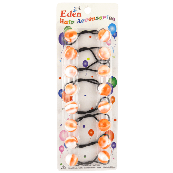 Eden Twinbead 20 mm Ball Ponytail Elastics, Orange & White Marbled, 8 Ct.