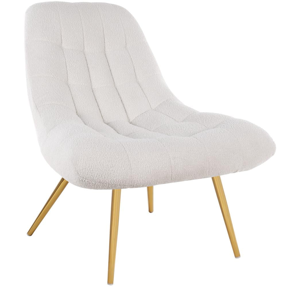 Eden Cream Boucle Fabric Lounge Chair with Gold Metal Legs
