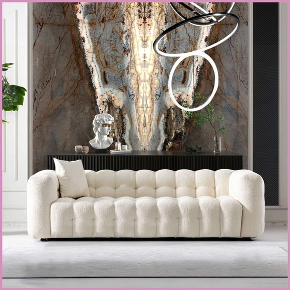 Eden Modern Tufted Chesterfield Boucle Fabric Sofa 86.6"W x 37.4"D x 33"H Luxurious Comfort for Living Room