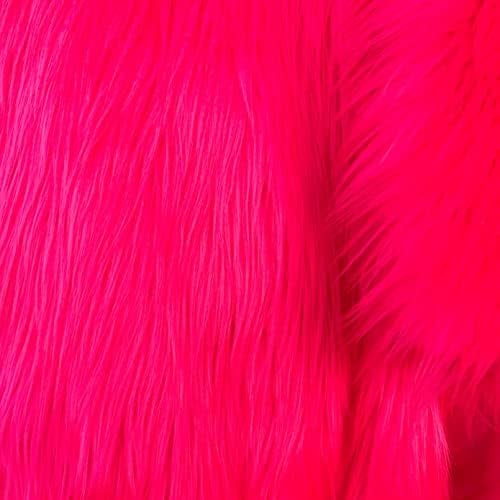 Eden NEON Pink Shaggy Long Pile Soft Faux Fur Fabric for Fursuit, Cosplay Costume, Photo Prop, Trim, Throw Pillow, Crafts
