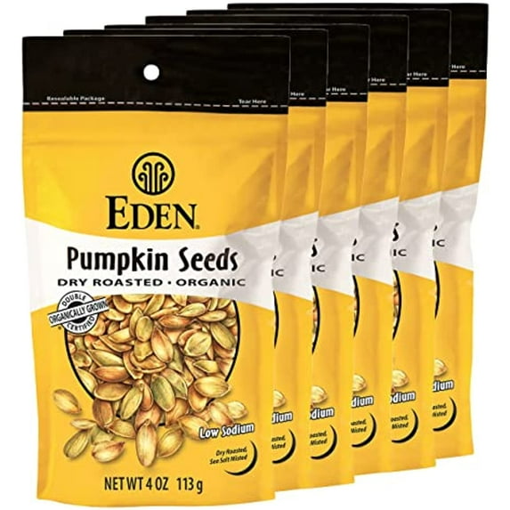 Eden Organic Pumpkin Seeds, Dry Roasted And Lightly Salted, 4 Oz (6-Pack)
