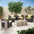 thumbnail image 1 of Eden Outdoor 4-Piece Wicker Club Chairs w/ Cushions and C-Shaped Tables, Dark Brown, Silver, 1 of 6