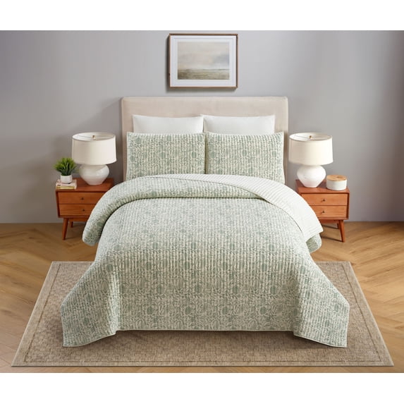Eden Paisley Gauze 3-Piece Reversible Quilt Set, Full/Queen, Green